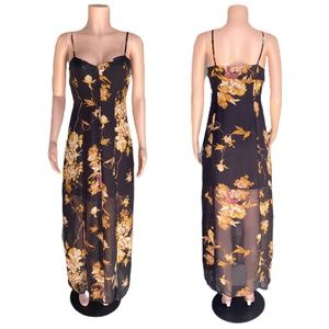 BLACK FLORAL BUTTON FRONT MAXI